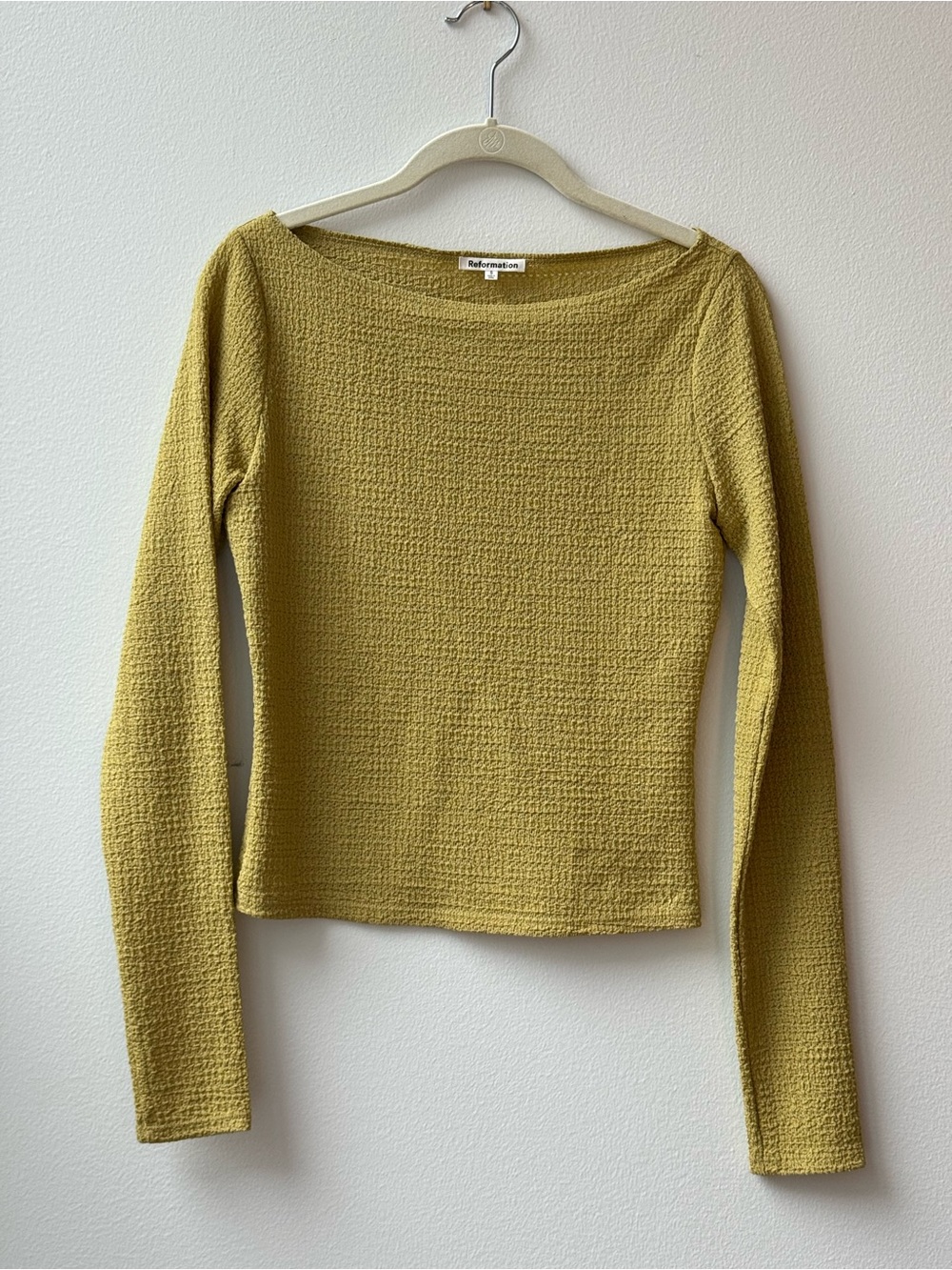 Reformation Mustard Olive Textured Long Sleeve Top